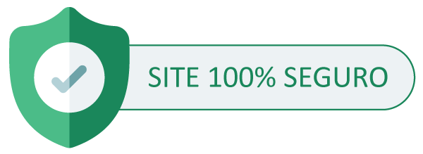 Ícone verde de verificação ao lado da frase "Site 100% Seguro"