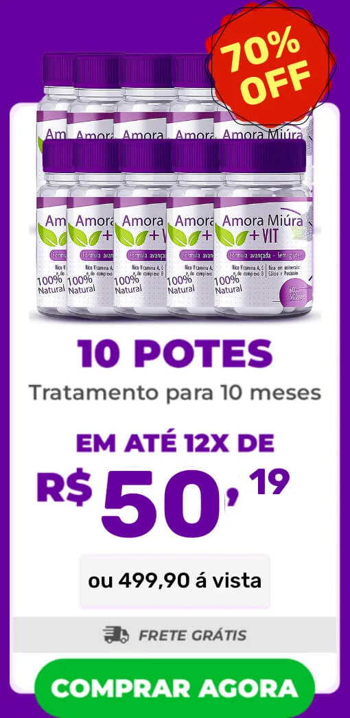 10 potes do Amora Miúra + Vit com 70% de desconto e Frete Grátis