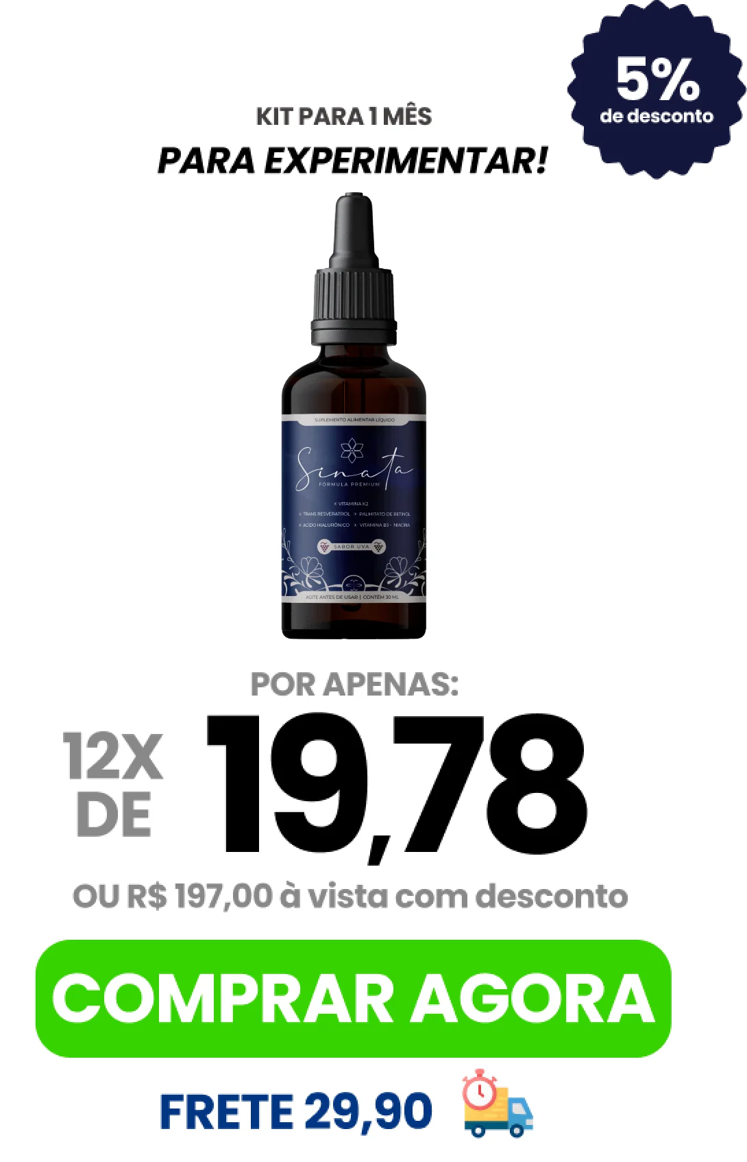 Oferta Sinata Gotas: Kit de 1 mês com 5% de desconto e parcelamento disponível