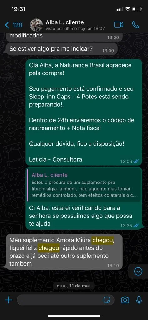 Alba L. cliente agradeça a rapidez na entrega do Amora Miúra para menopausa